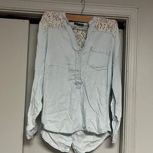 Chelsea & Theodore Sky Blue Lace Detail Blouse